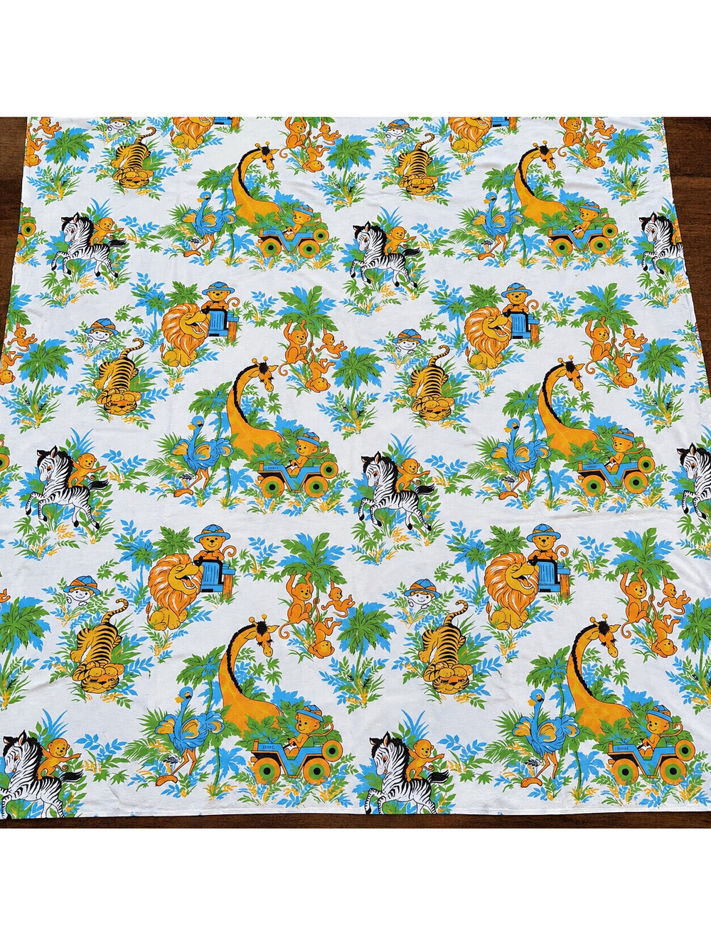 Vintage Sears Jungle Safari Animals Twin Flat Sheet Kids Cotton Fabric 62x79